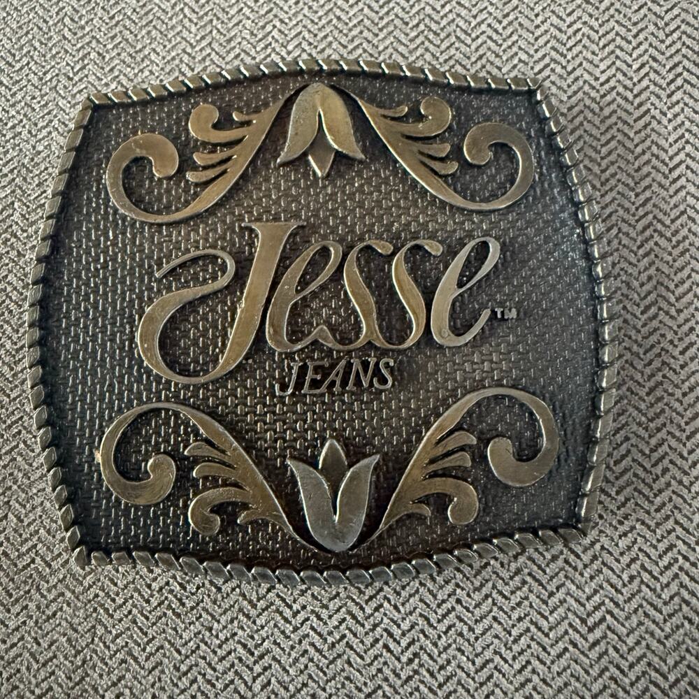Jesse Jeans Western Belt Buckle Silver Tone Scroll Logo Cowgirl Y2K Accessory